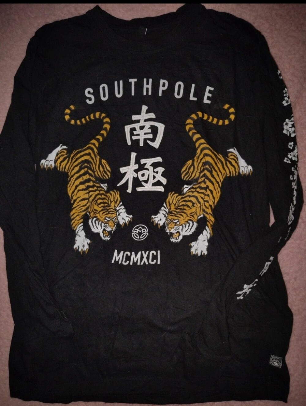 Southpole Black Long Sleeve Tee with Yellow Tiger Graphic